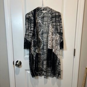 Avalin Black White Floral Sheer Mesh Kimono Cardigan Duster M